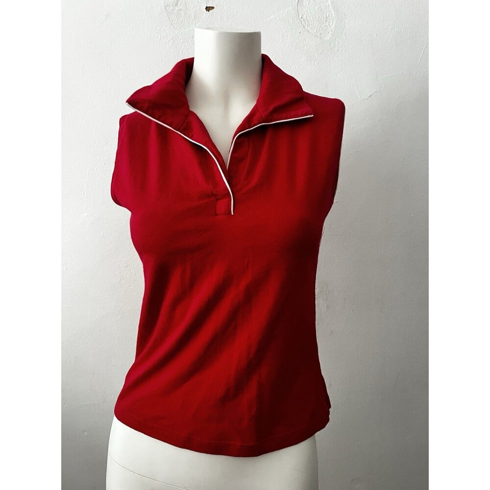 Vintage 90s Womens Polo Top M Red Preppy Tennis Sporty Athletic Academic School